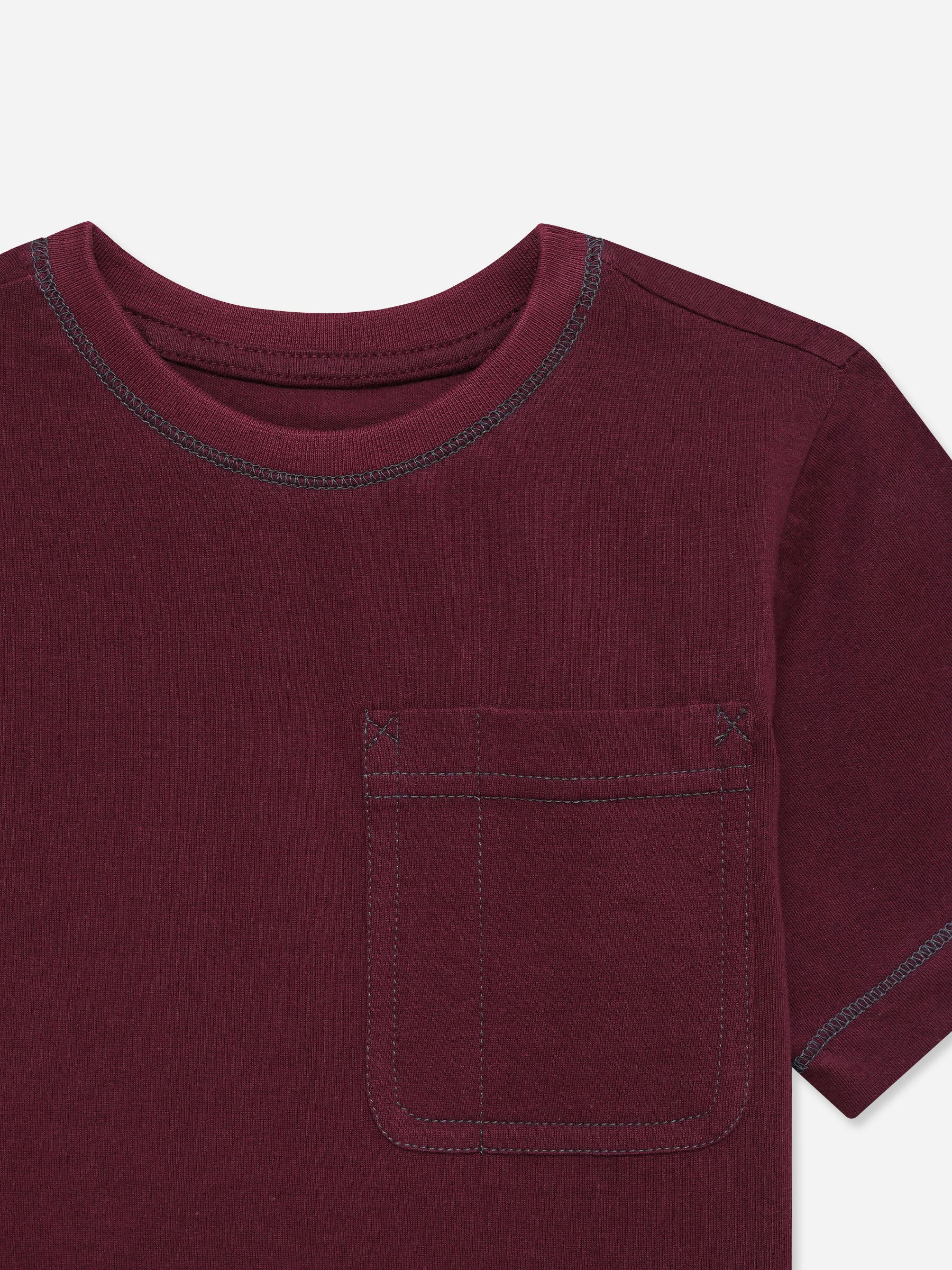 Maroon Casual Crew Neck T-Shirt With Stitch Detailing - Junior