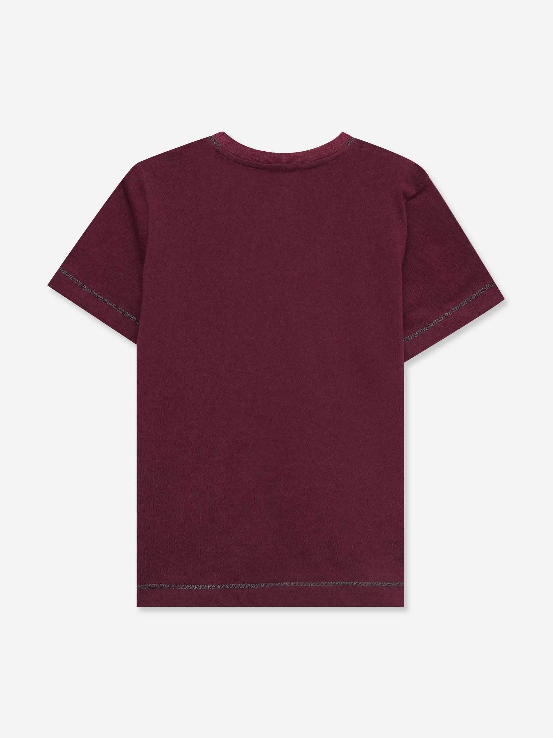 Maroon Casual Crew Neck T-Shirt With Stitch Detailing - Junior