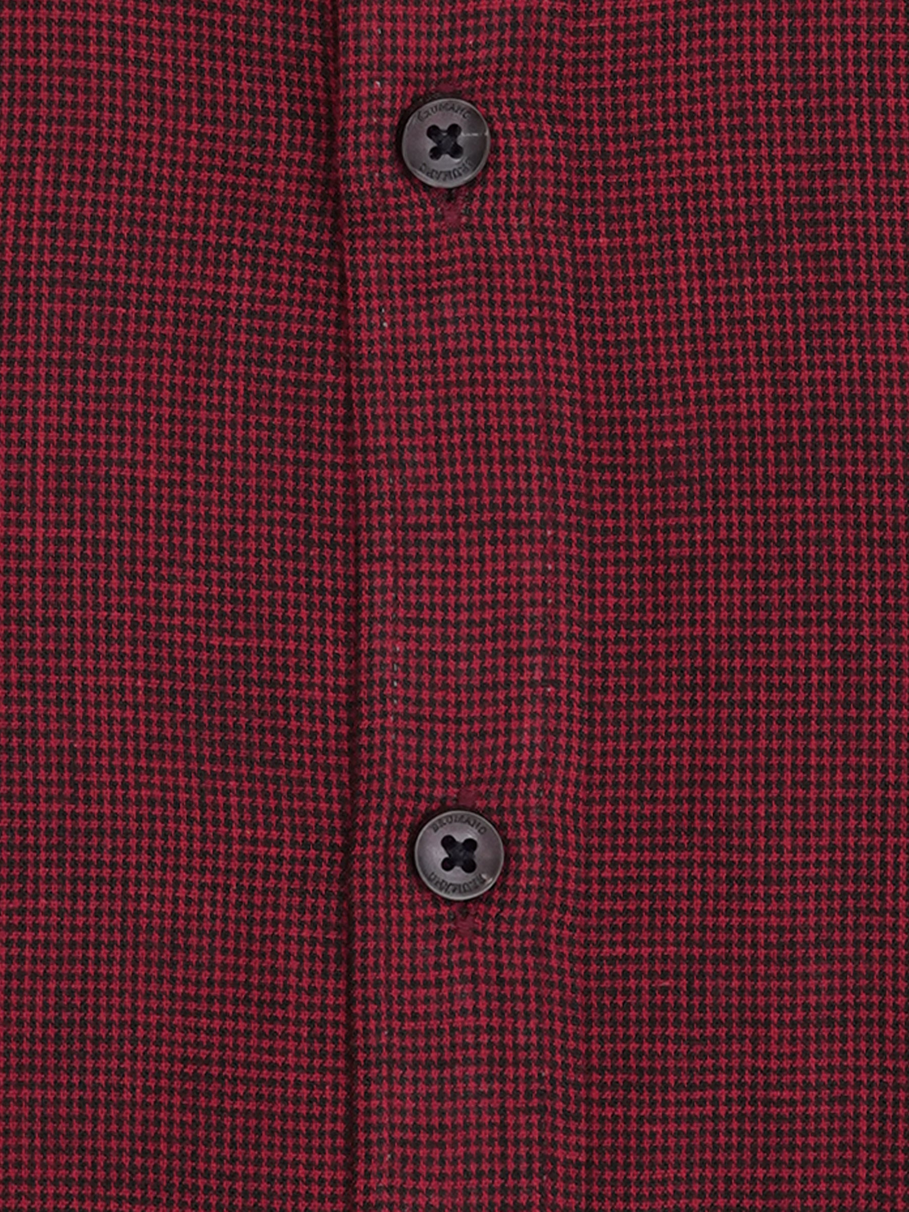 Maroon Linen Blended Houndstooth Patterned Shirt