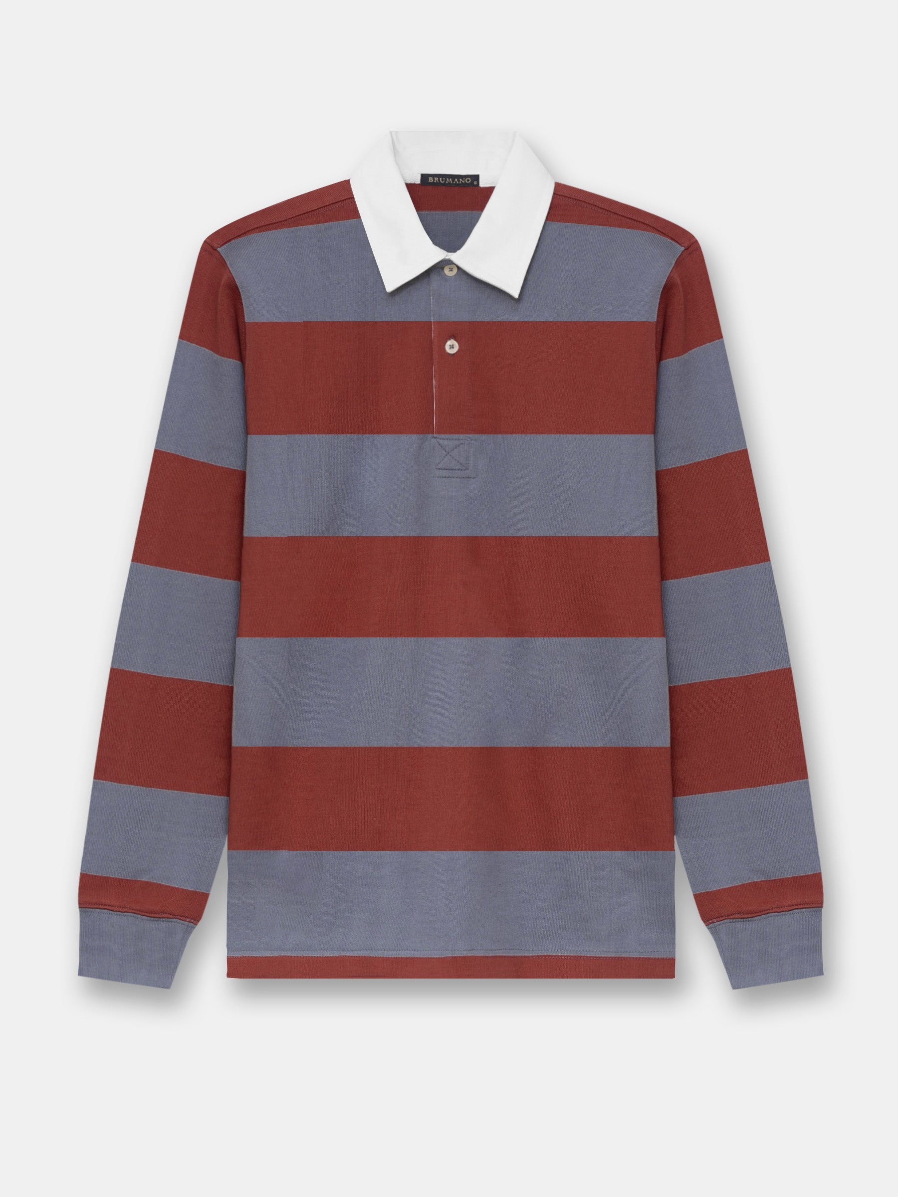 Maroon Striped Full Sleeve Rugby Polo