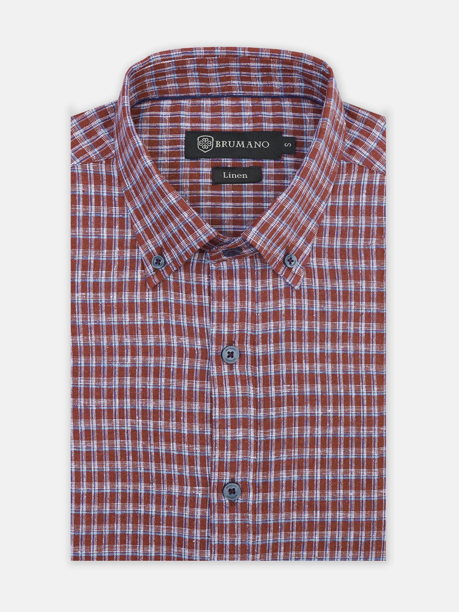 Maroon Vintage Look Linen Checkered Shirt