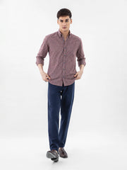 Maroon Vintage Look Linen Checkered Shirt