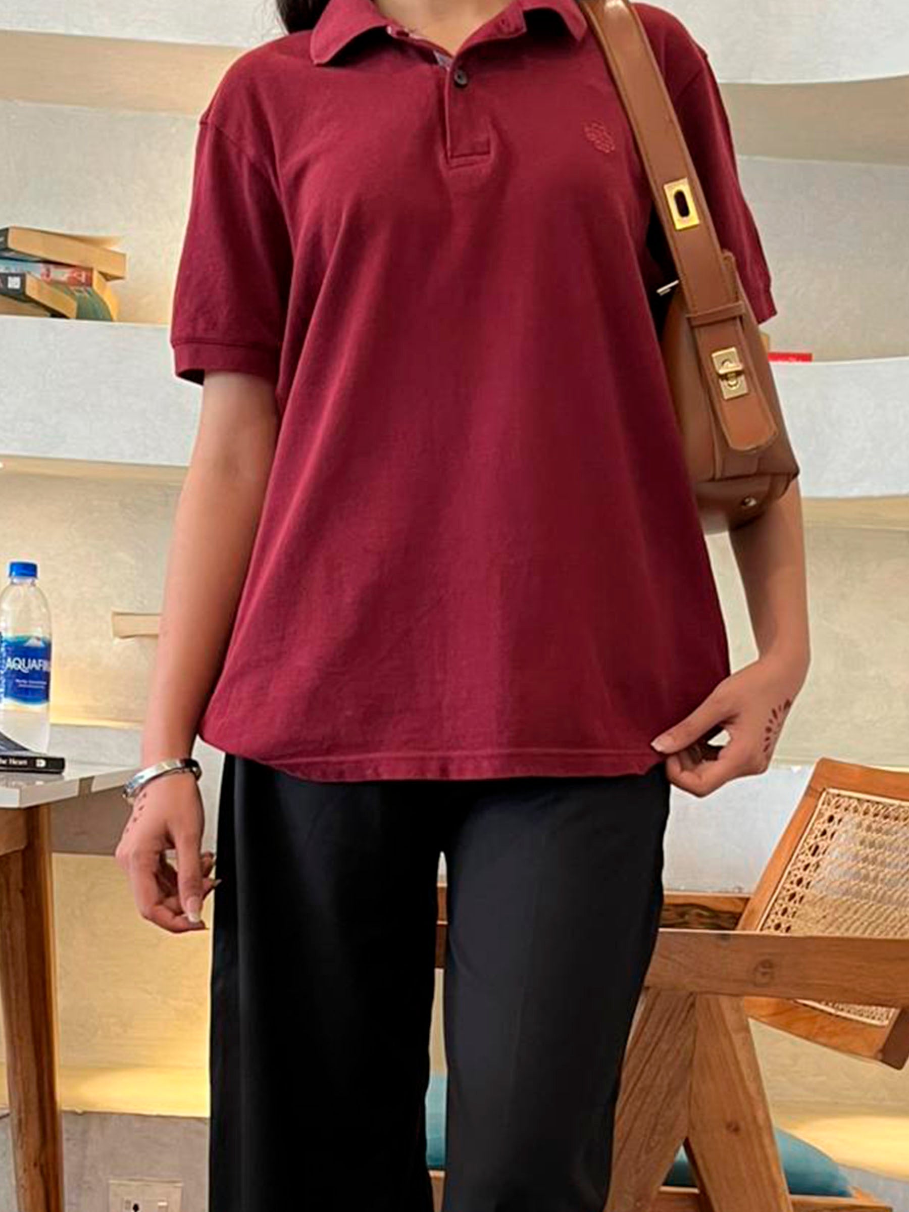 Maroon 100% Cotton Pique Polo - Women