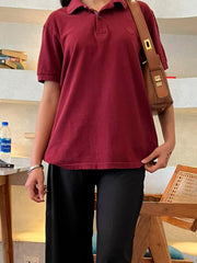 Maroon 100% Cotton Pique Polo - Women
