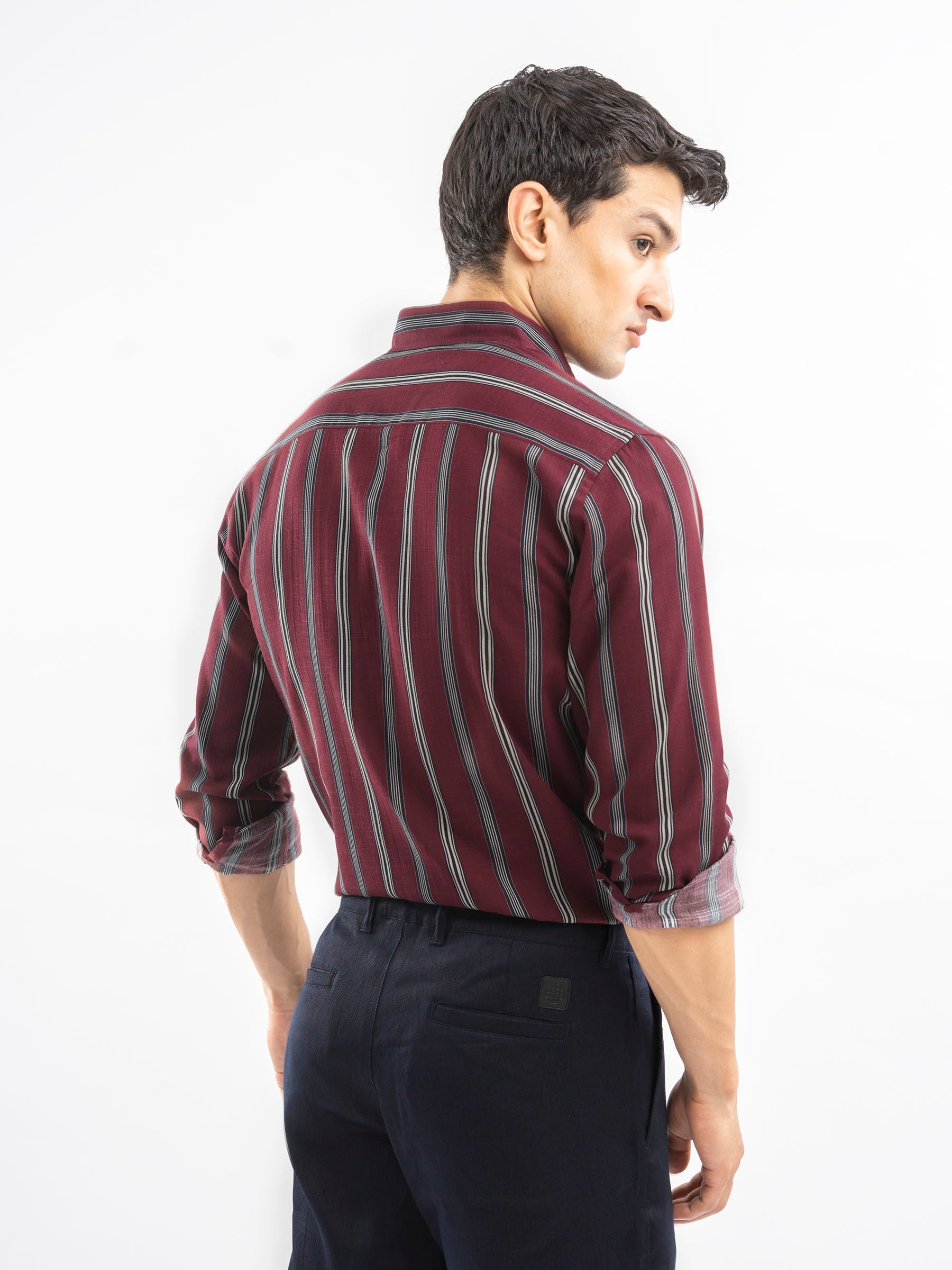 Maroon Bold Striped Button Down Shirt