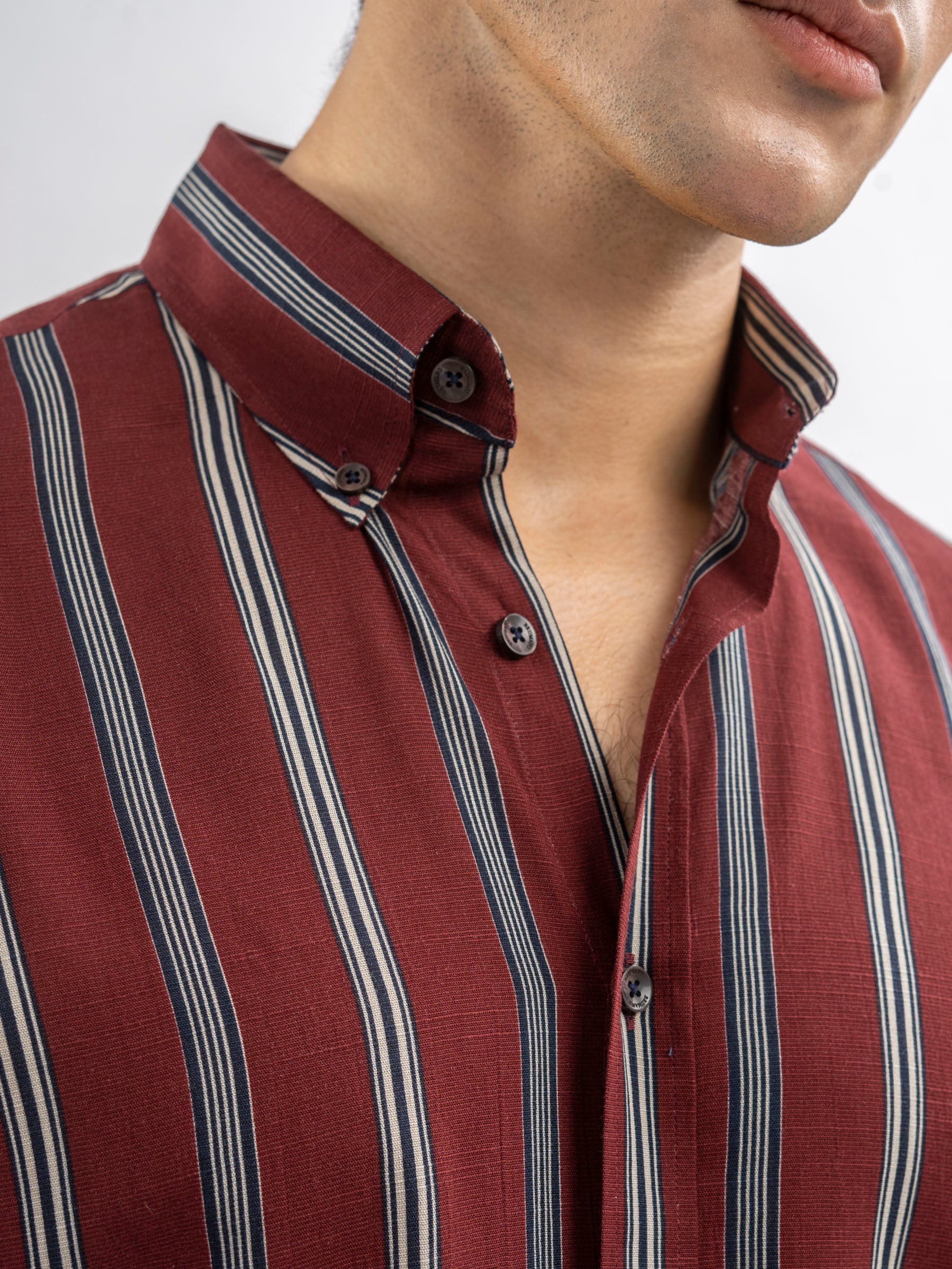 Maroon Bold Striped Button Down Shirt