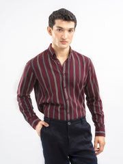 Maroon Bold Striped Button Down Shirt