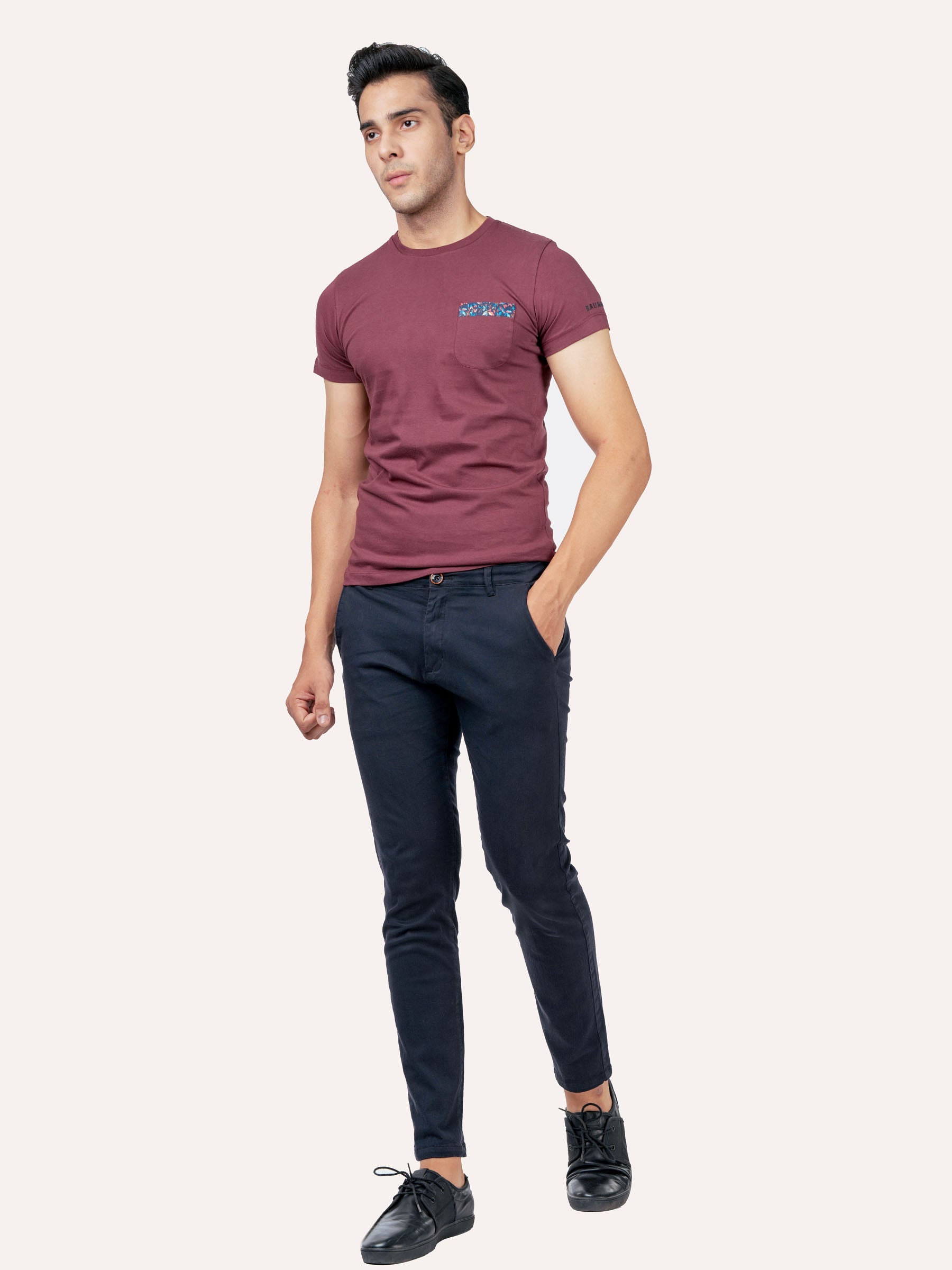 Maroon Crew Neck T-Shirt With Pocket