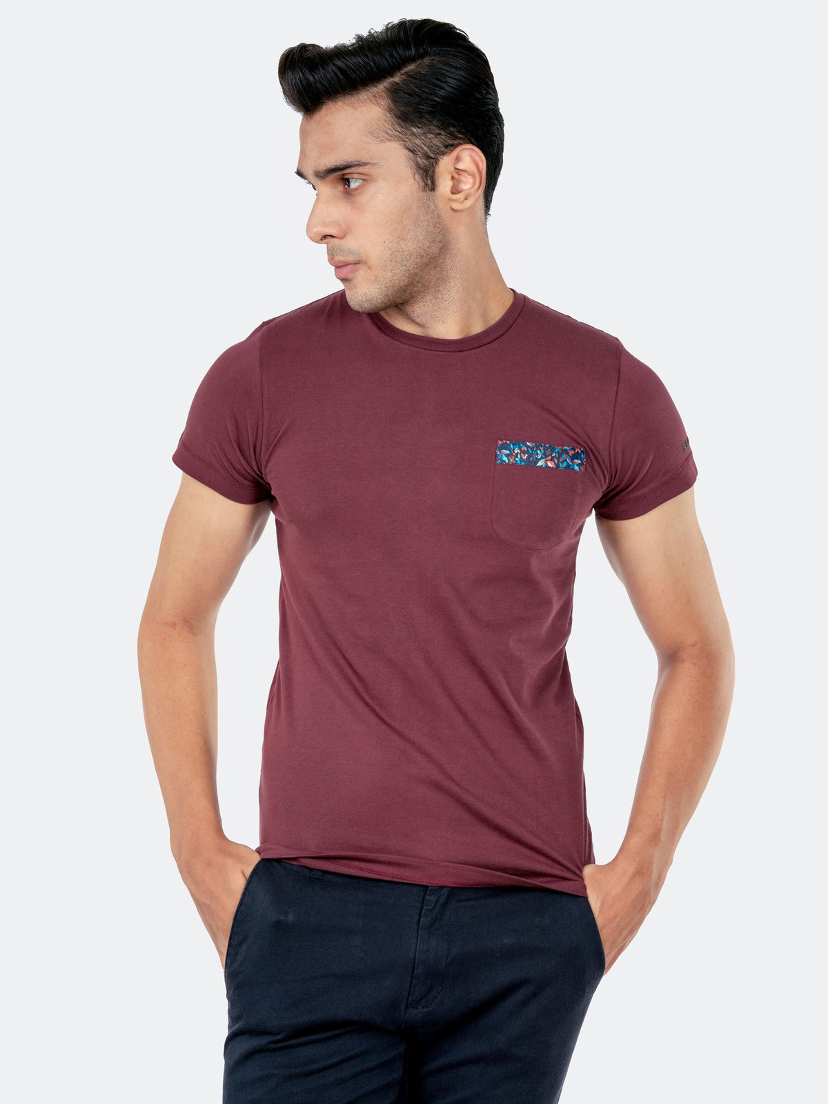 Maroon Crew Neck T-Shirt With Pocket