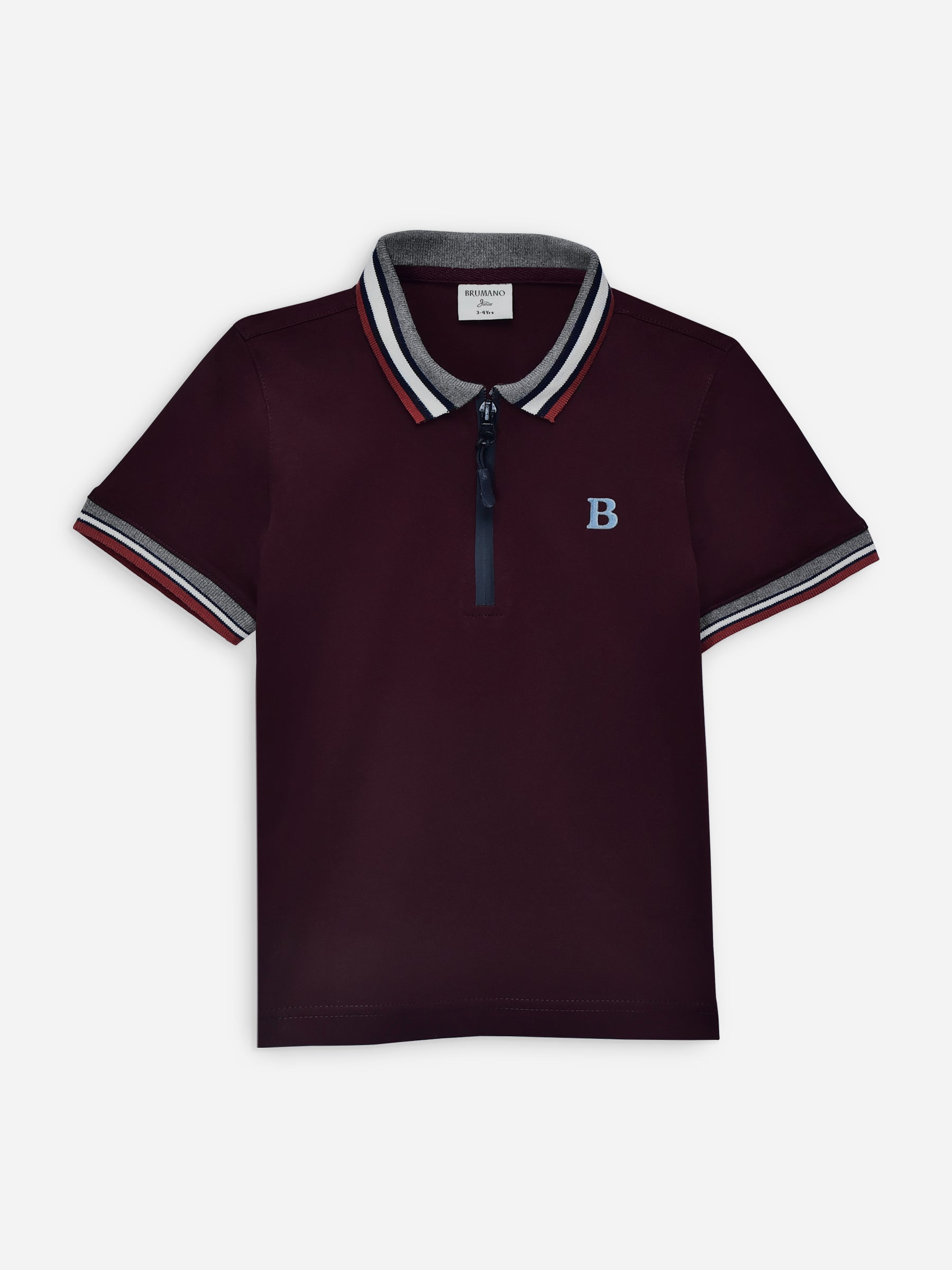 Maroon Interlock Zipper Polo With Contrasting Collar