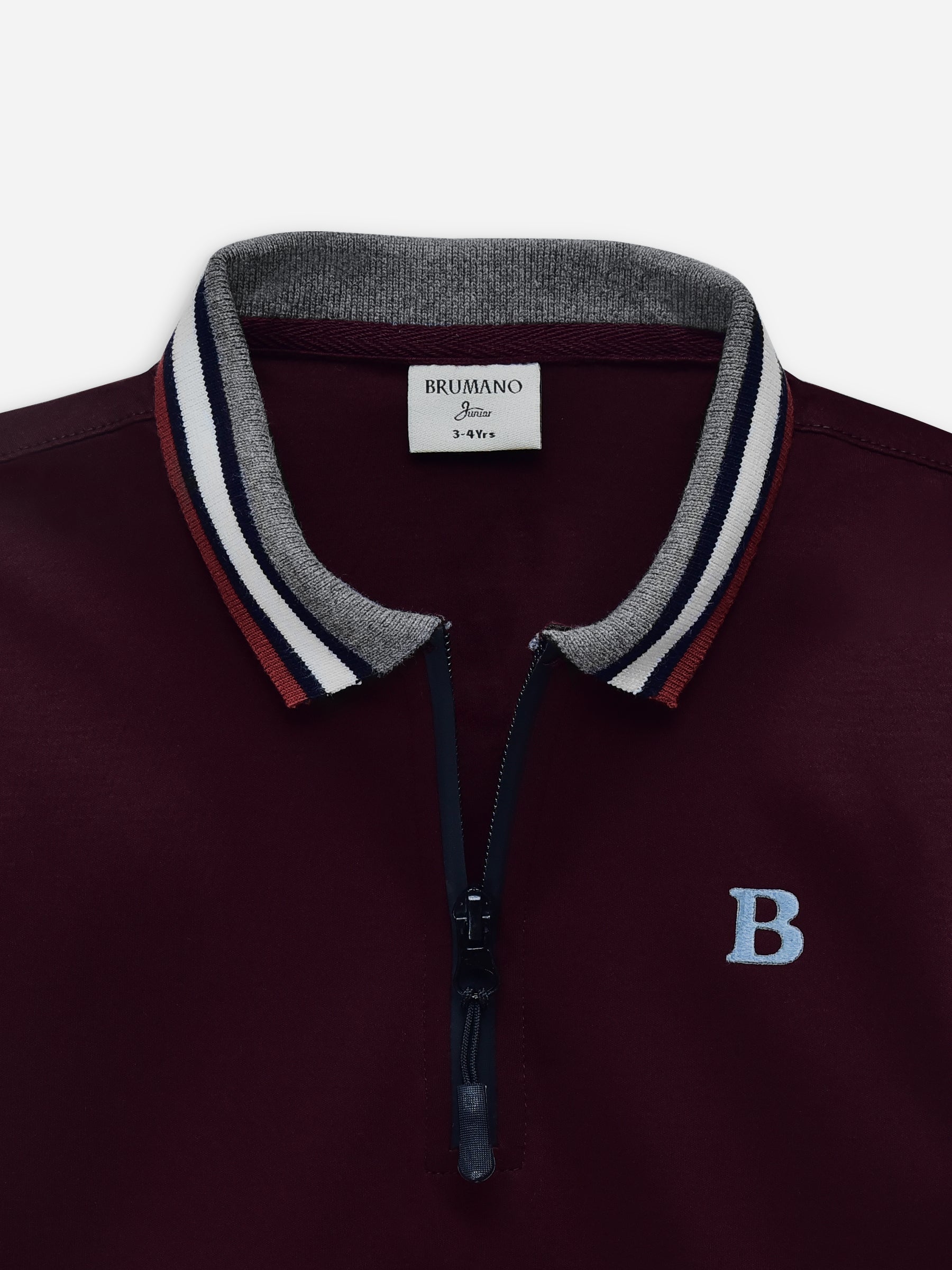 Maroon Interlock Zipper Polo With Contrasting Collar