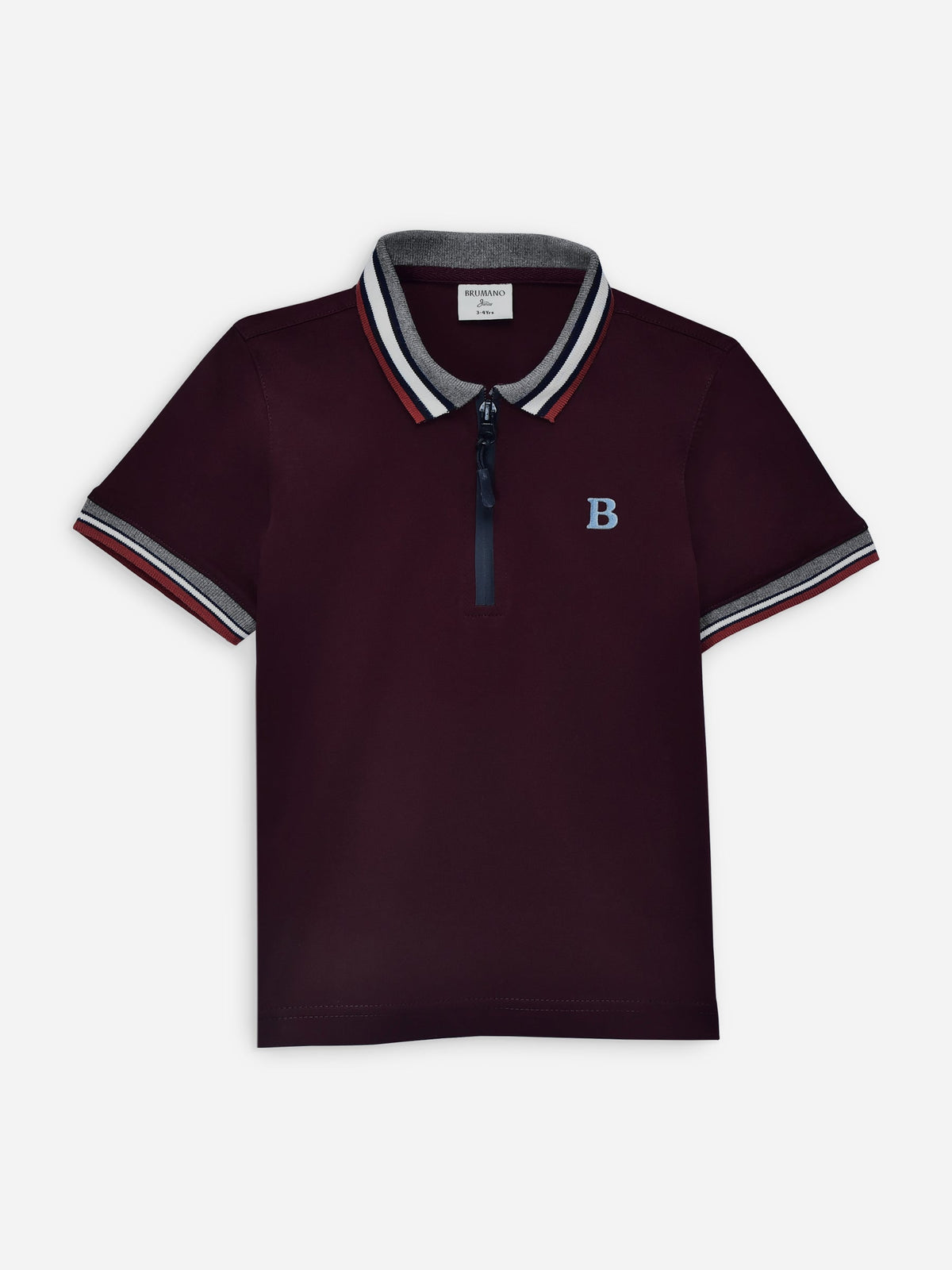 Maroon Interlock Zipper Polo With Contrasting Collar