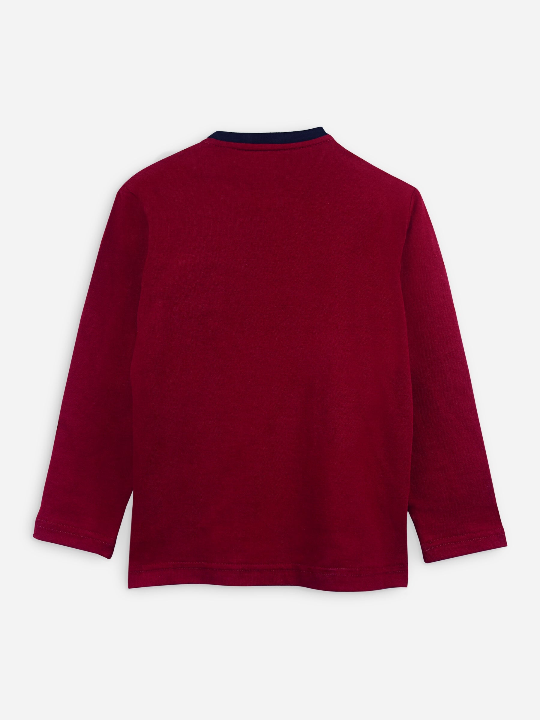 Maroon Long Sleeve Casual T-Shirt With Pocket
