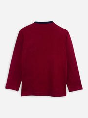 Maroon Long Sleeve Casual T-Shirt With Pocket