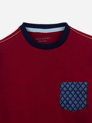 Maroon Long Sleeve Casual T-Shirt With Pocket