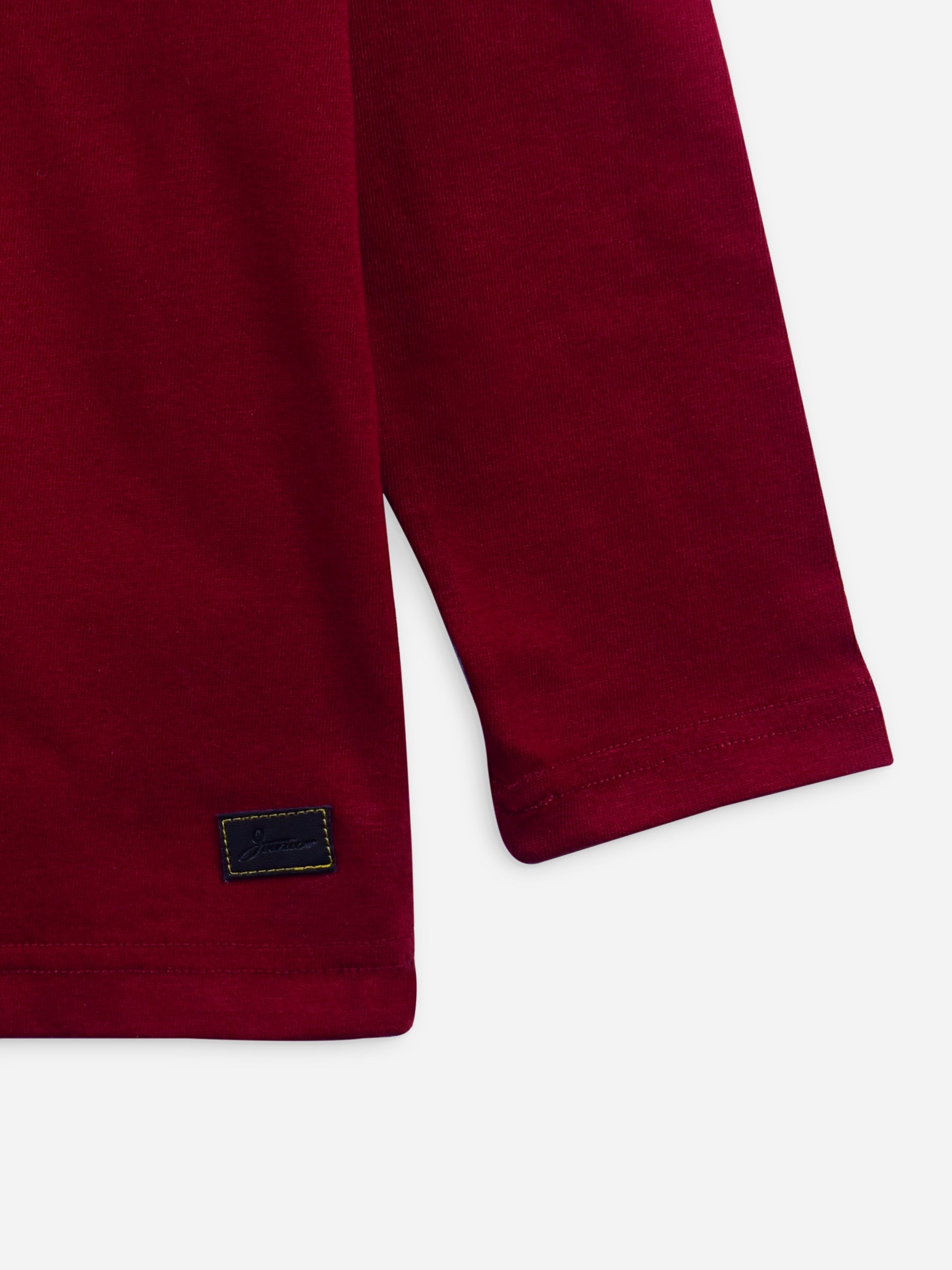 Maroon Long Sleeve Casual T-Shirt With Pocket