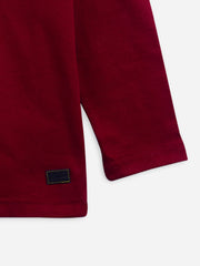 Maroon Long Sleeve Casual T-Shirt With Pocket
