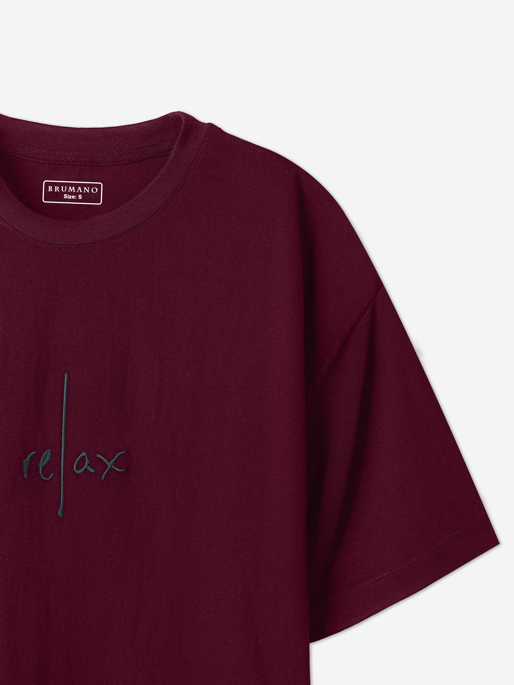 Maroon Oversized T-Shirt With Minimalist 'Relax' Embroidery