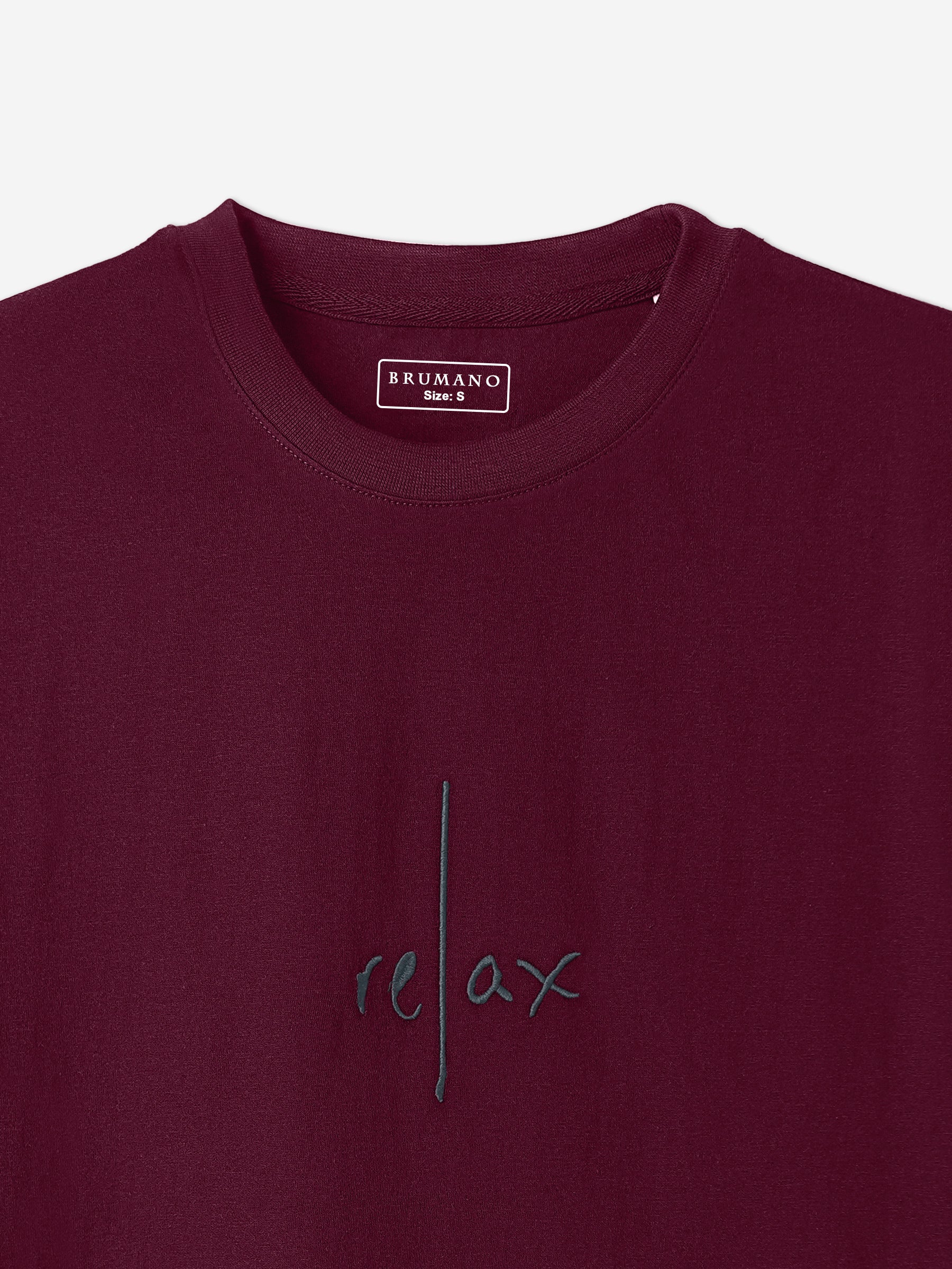 Maroon Oversized T-Shirt With Minimalist 'Relax' Embroidery