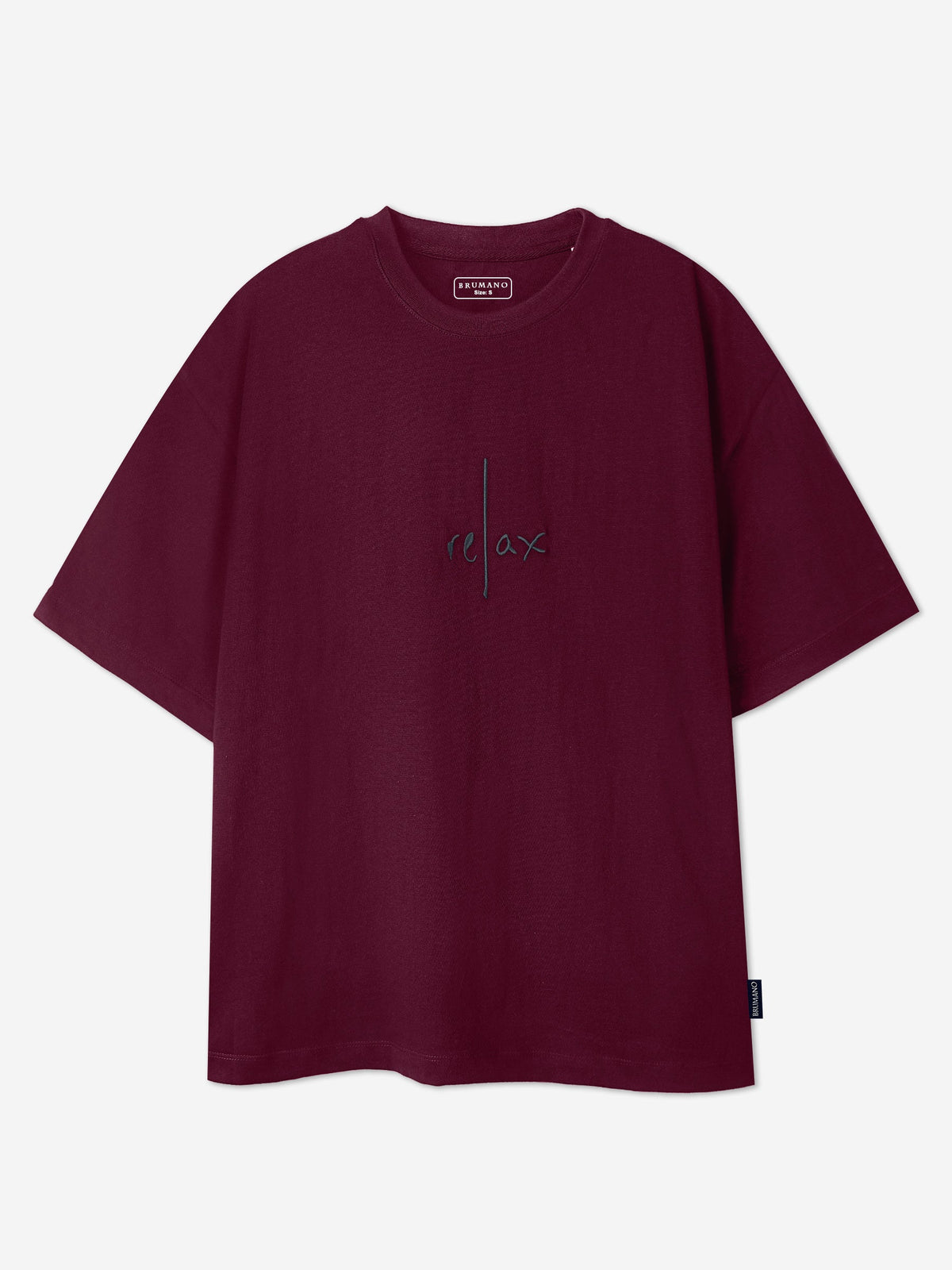 Maroon Oversized T-Shirt With Minimalist 'Relax' Embroidery