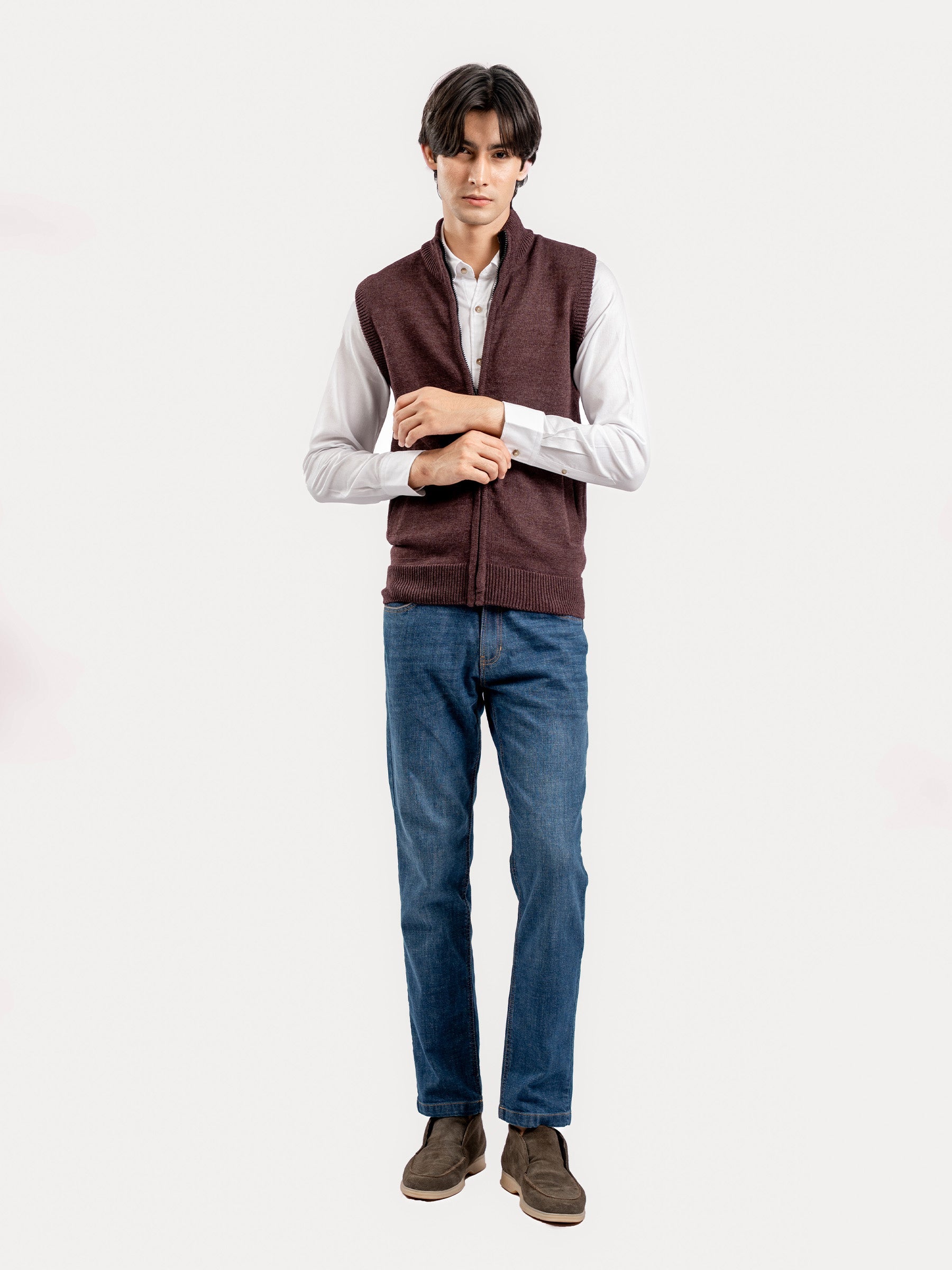 Maroon Sleeveless Zipper Sweater