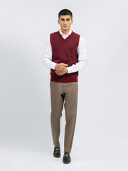 Maroon Striped Wool Blended Sleeveless Sweater