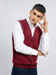 Maroon Wool Blended Sleeveless Cardigan