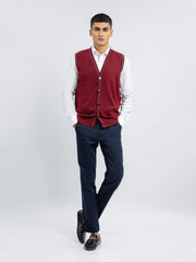 Maroon Wool Blended Sleeveless Cardigan