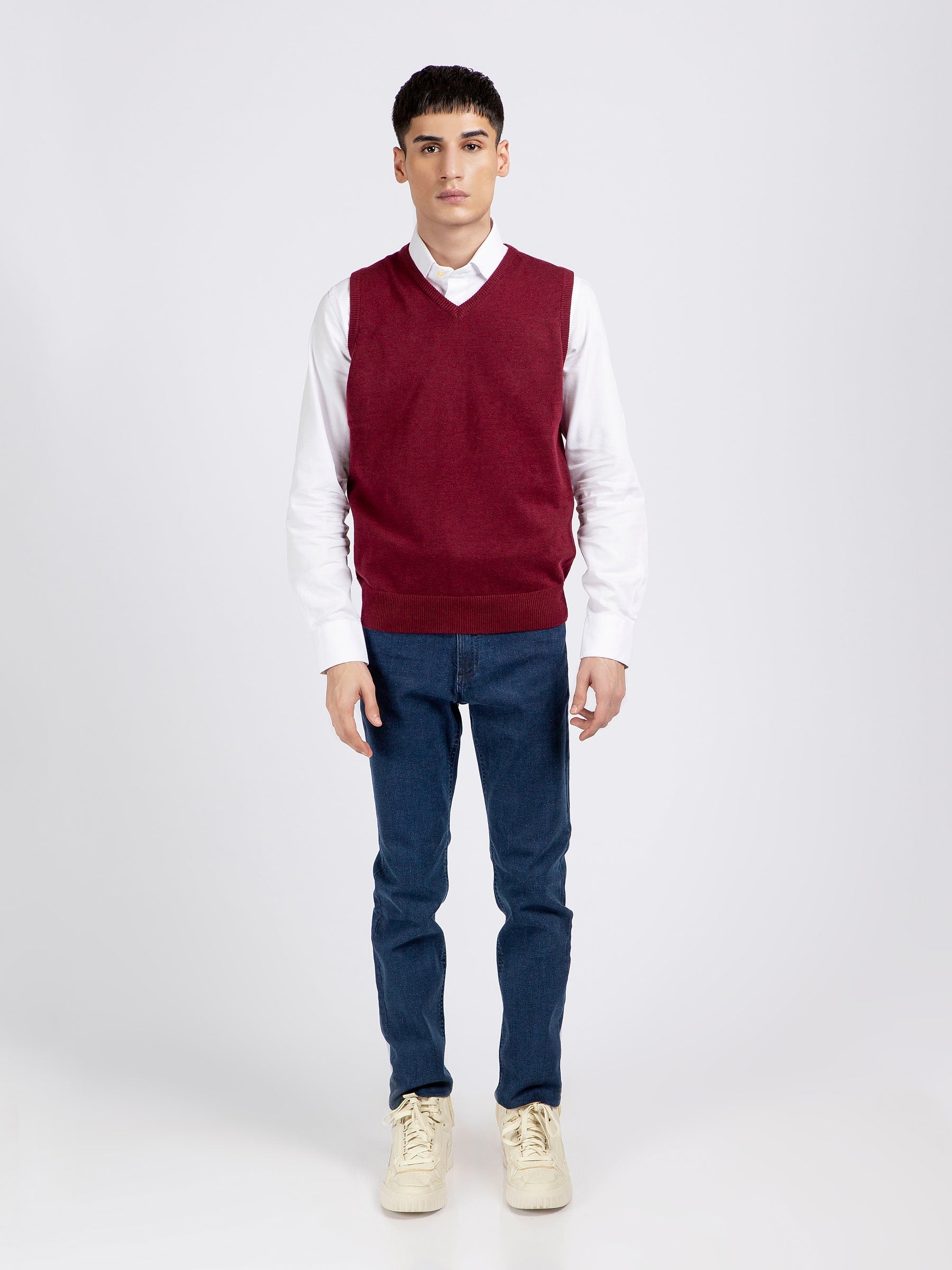 Maroon Wool Blended Sleeveless Sweater