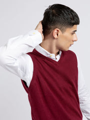 Maroon Wool Blended Sleeveless Sweater