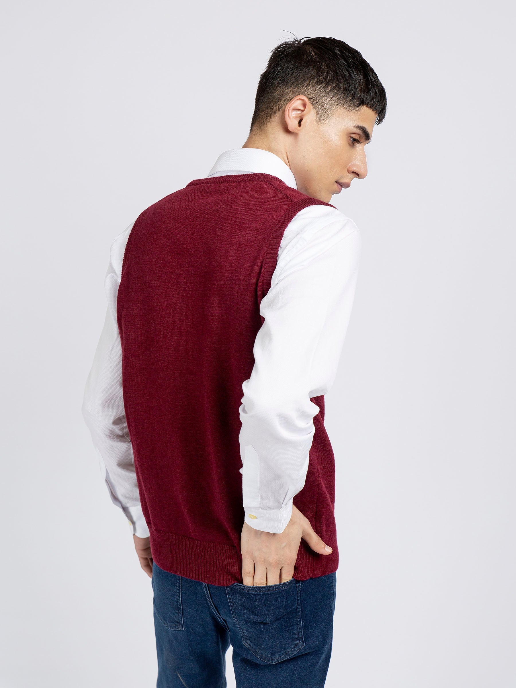 Maroon Wool Blended Sleeveless Sweater