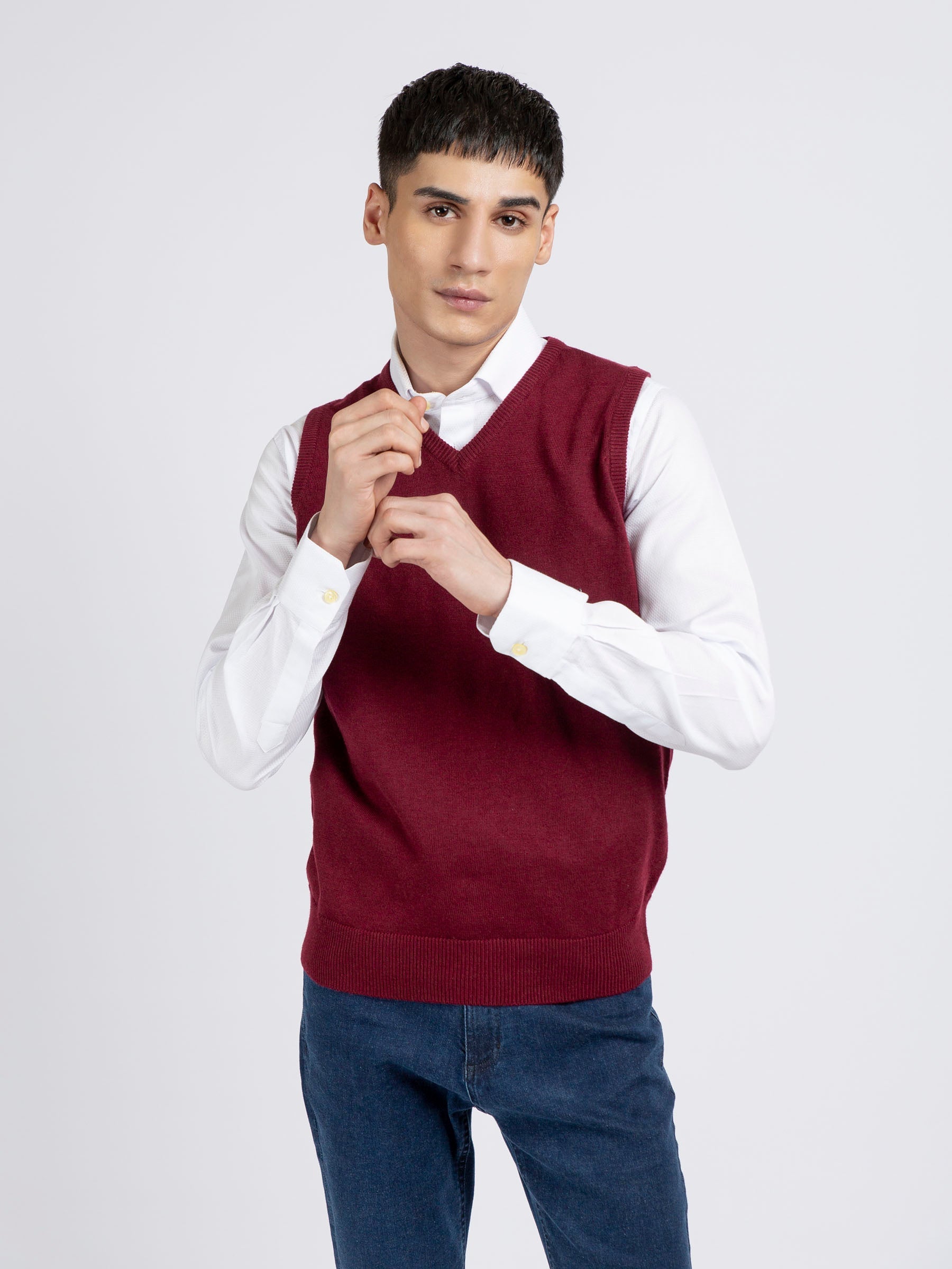 Maroon Wool Blended Sleeveless Sweater
