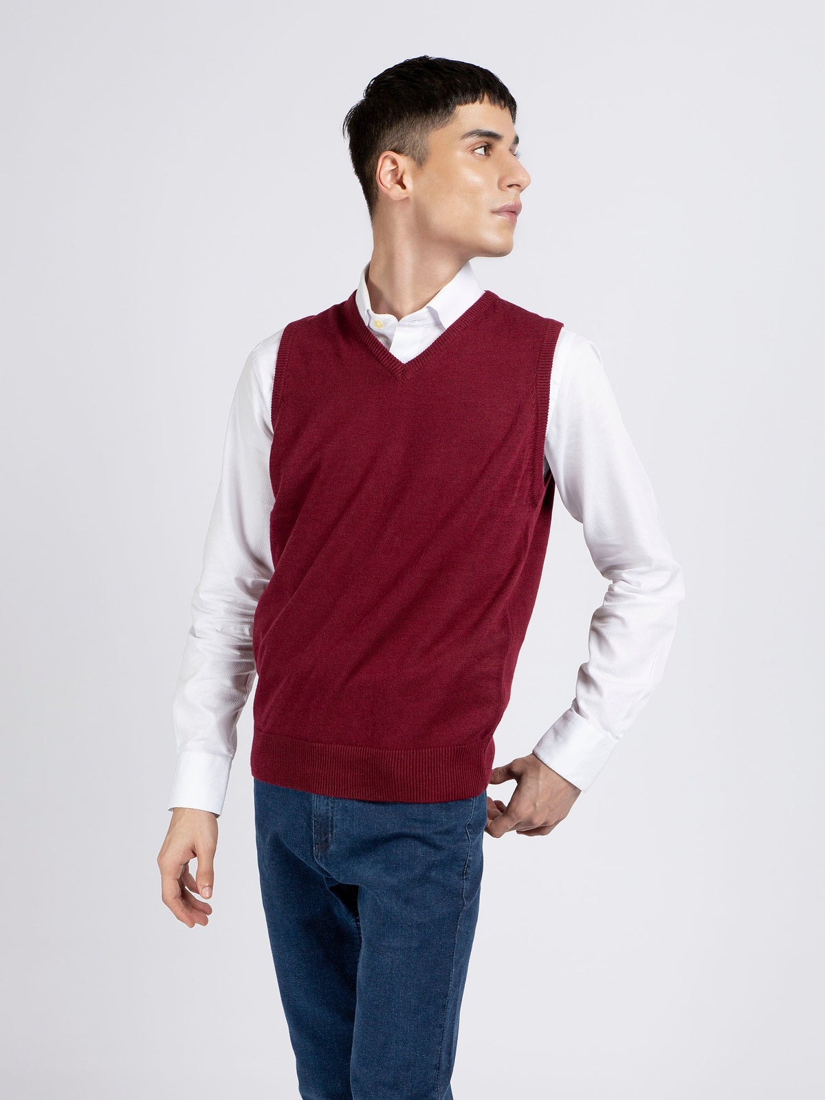 Maroon Wool Blended Sleeveless Sweater