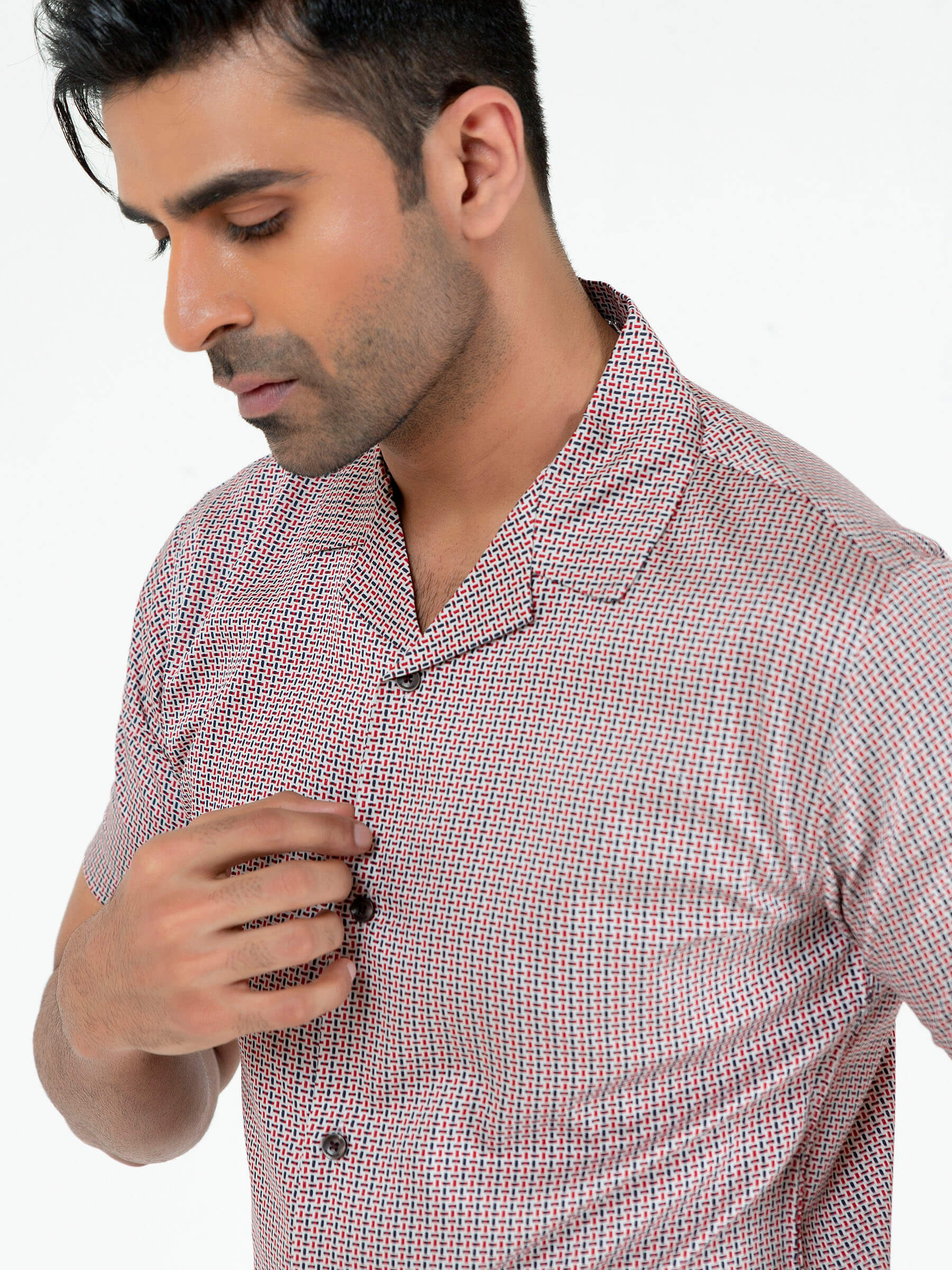 Maroon & Black Geo Printed Half Sleeve Cuban Collar Shirt