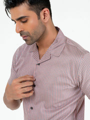 Maroon & Black Geo Printed Half Sleeve Cuban Collar Shirt