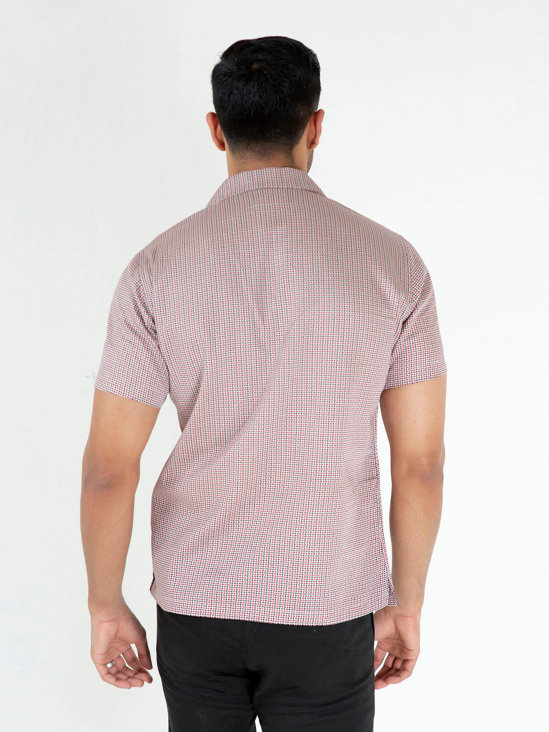 Maroon & Black Geo Printed Half Sleeve Cuban Collar Shirt