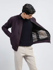Maroon & Indigo Herringbone Structured Bomber Jacket