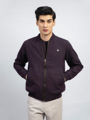 Maroon & Indigo Herringbone Structured Bomber Jacket