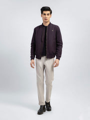 Maroon & Indigo Herringbone Structured Bomber Jacket