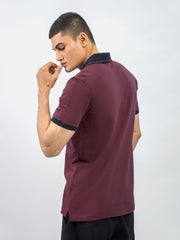 Maroon & Navy Jacquard Slim Fit Polo Shirt