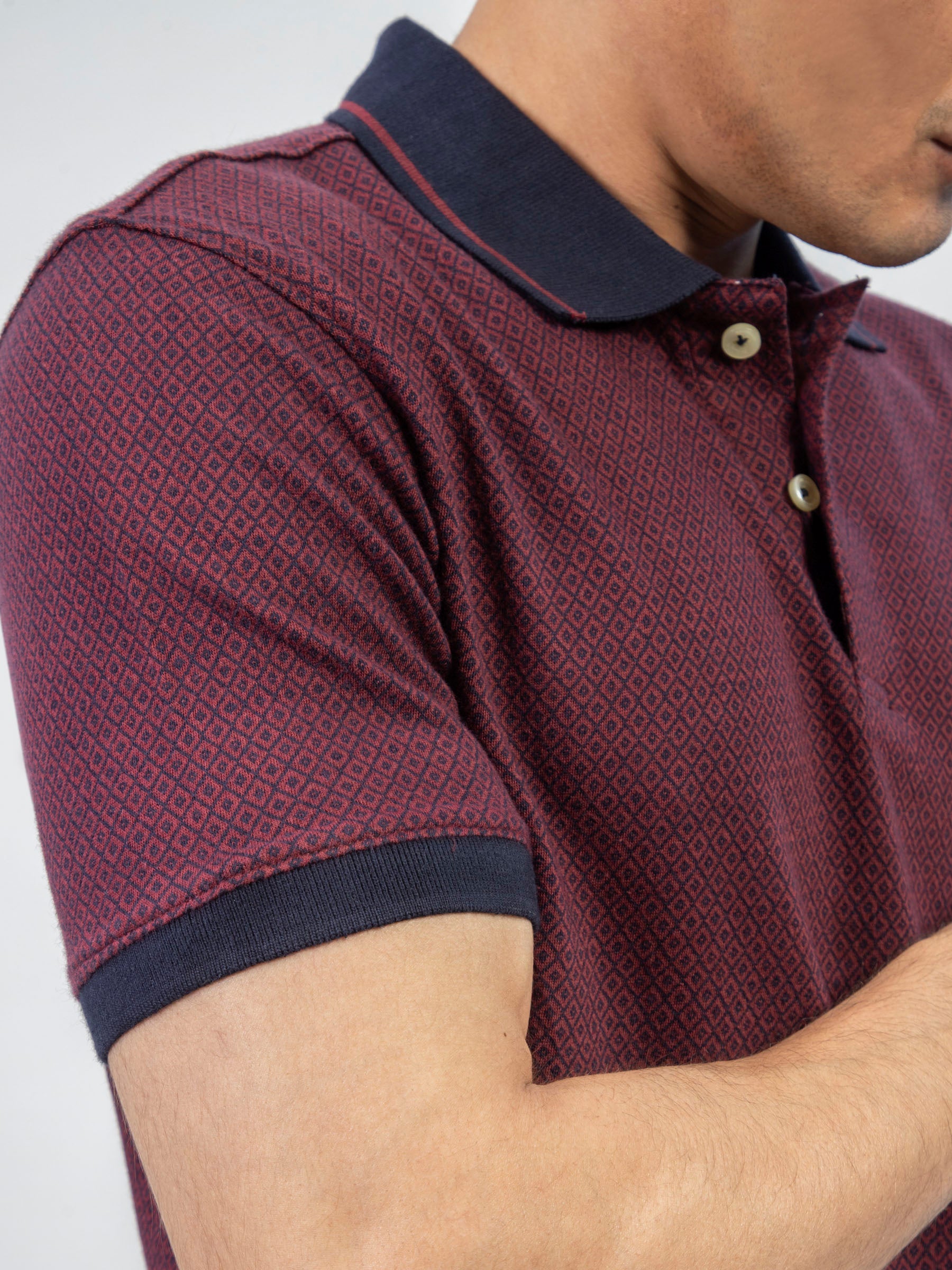 Maroon & Navy Jacquard Slim Fit Polo Shirt
