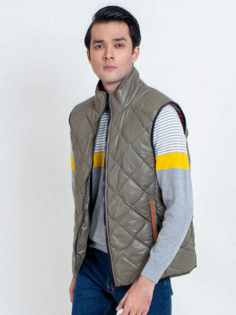 Matt Olive Quilted Sleeveless Gilet
