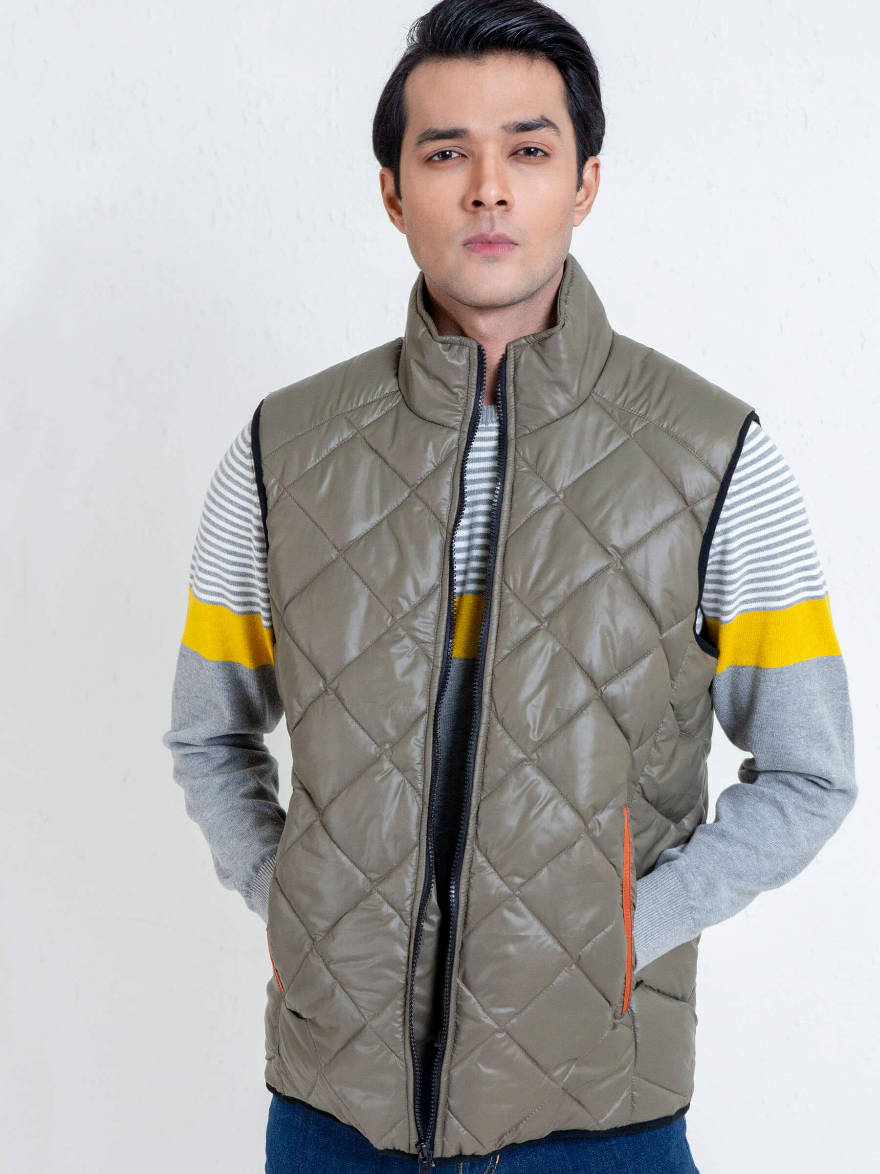 Matt Olive Quilted Sleeveless Gilet