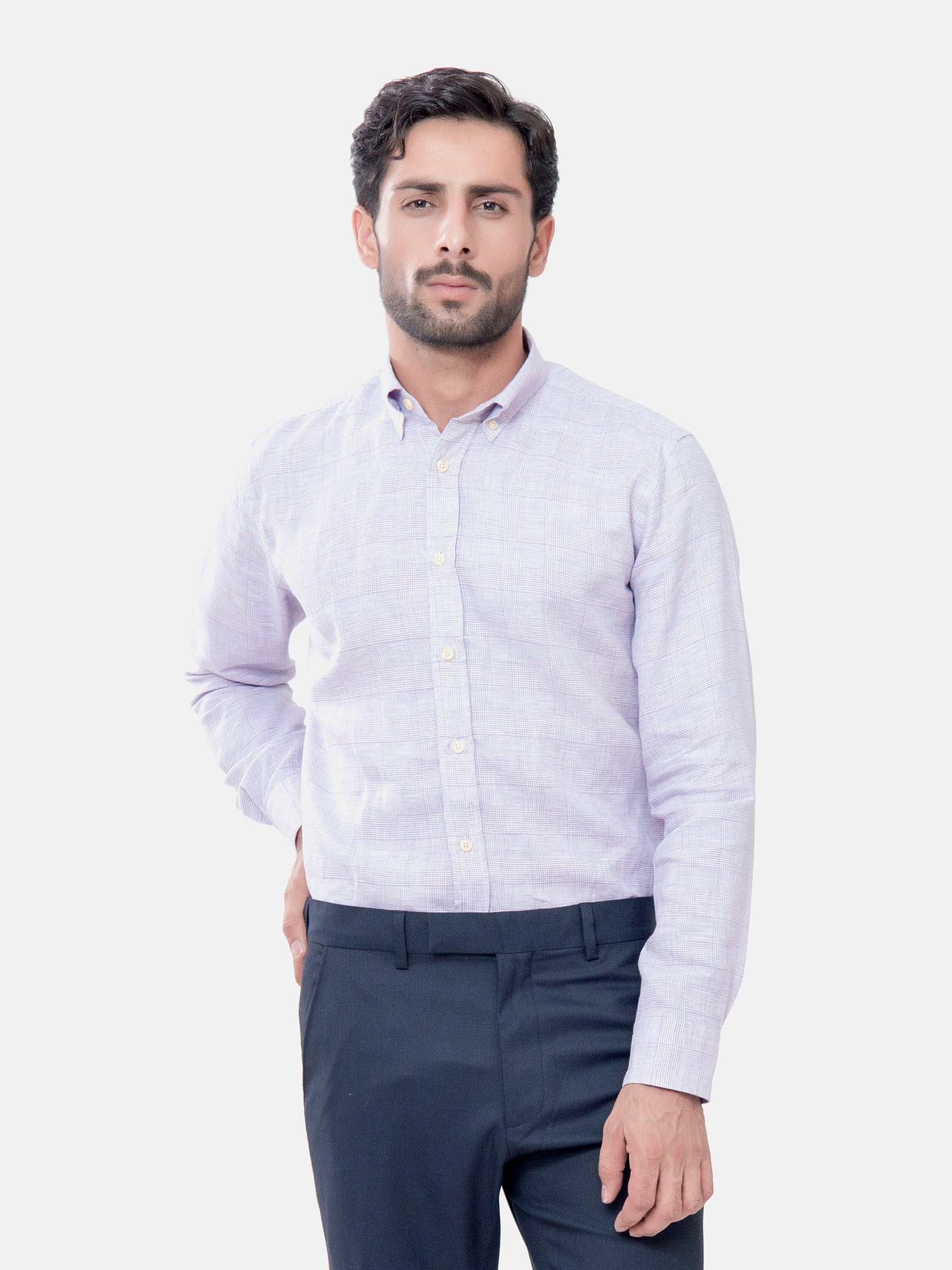 Mauve Checkered Cotton Linen Shirt