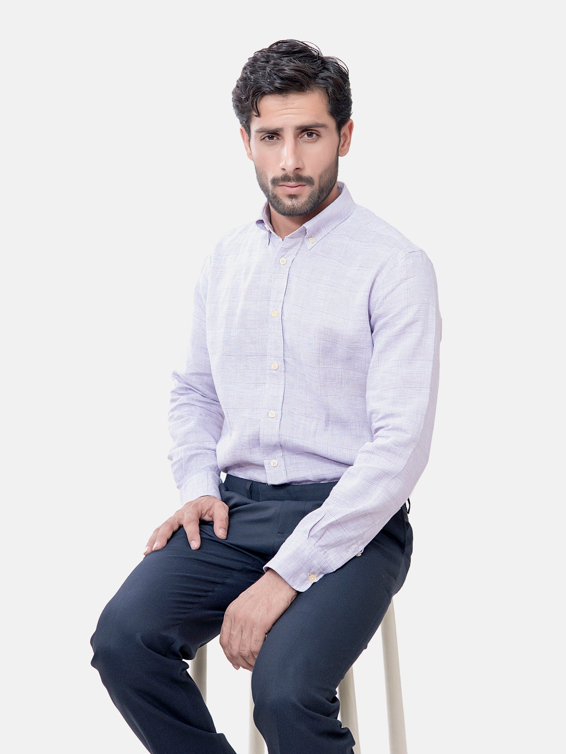 Mauve Checkered Cotton Linen Shirt