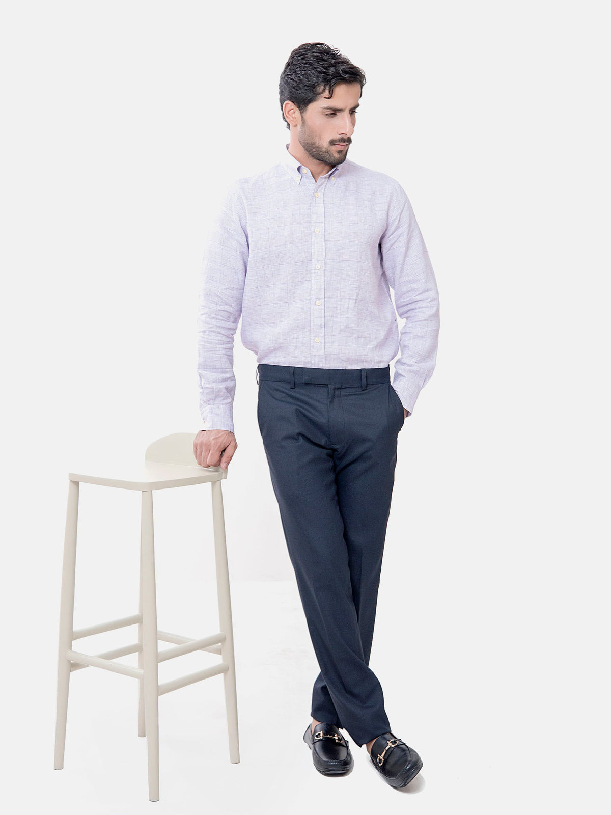 Mauve Checkered Cotton Linen Shirt