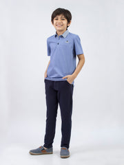 Mid Blue Casual Polo With Printed Collar