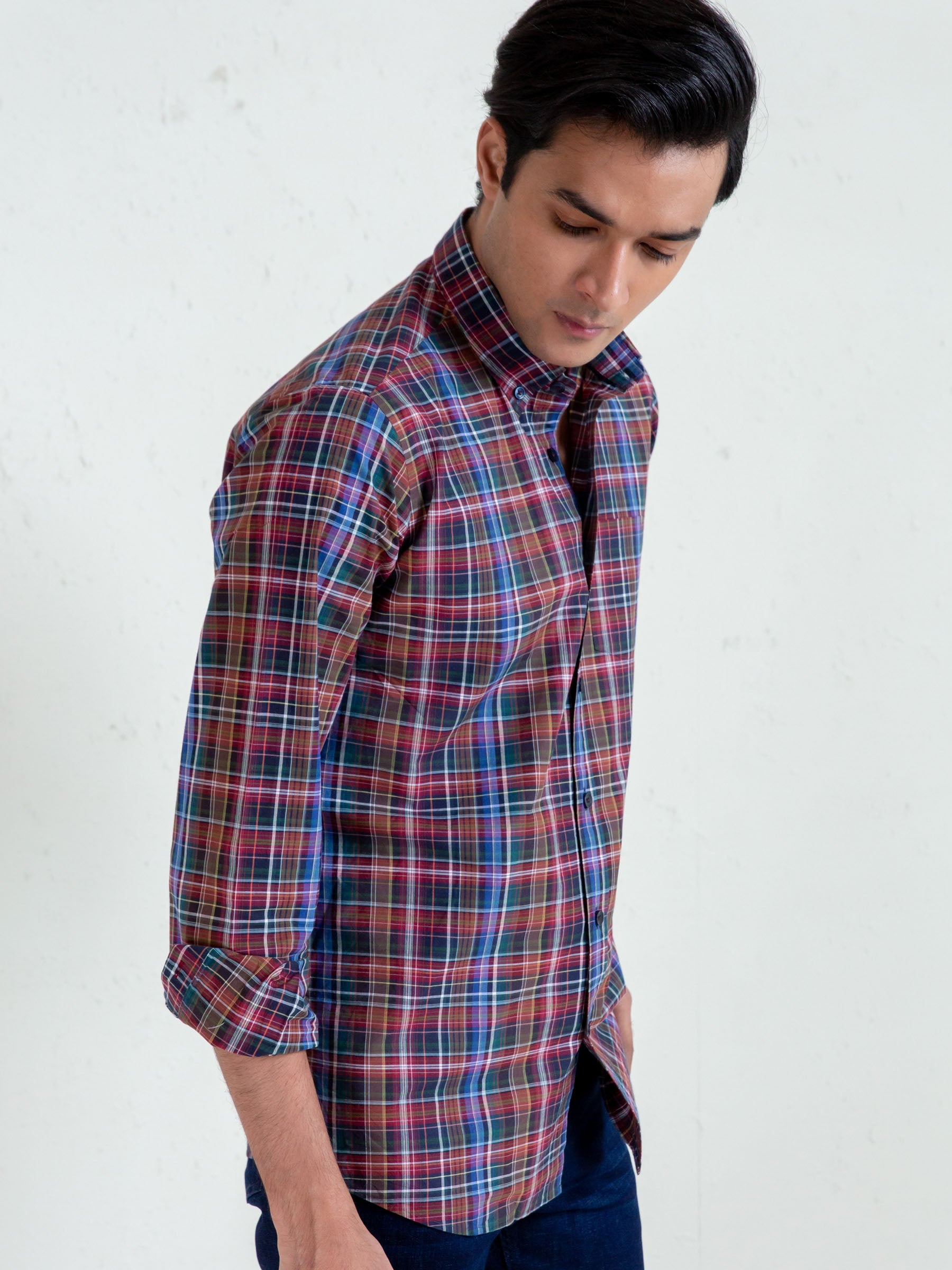 Multi Color Tartan Plaid Button Down Shirt