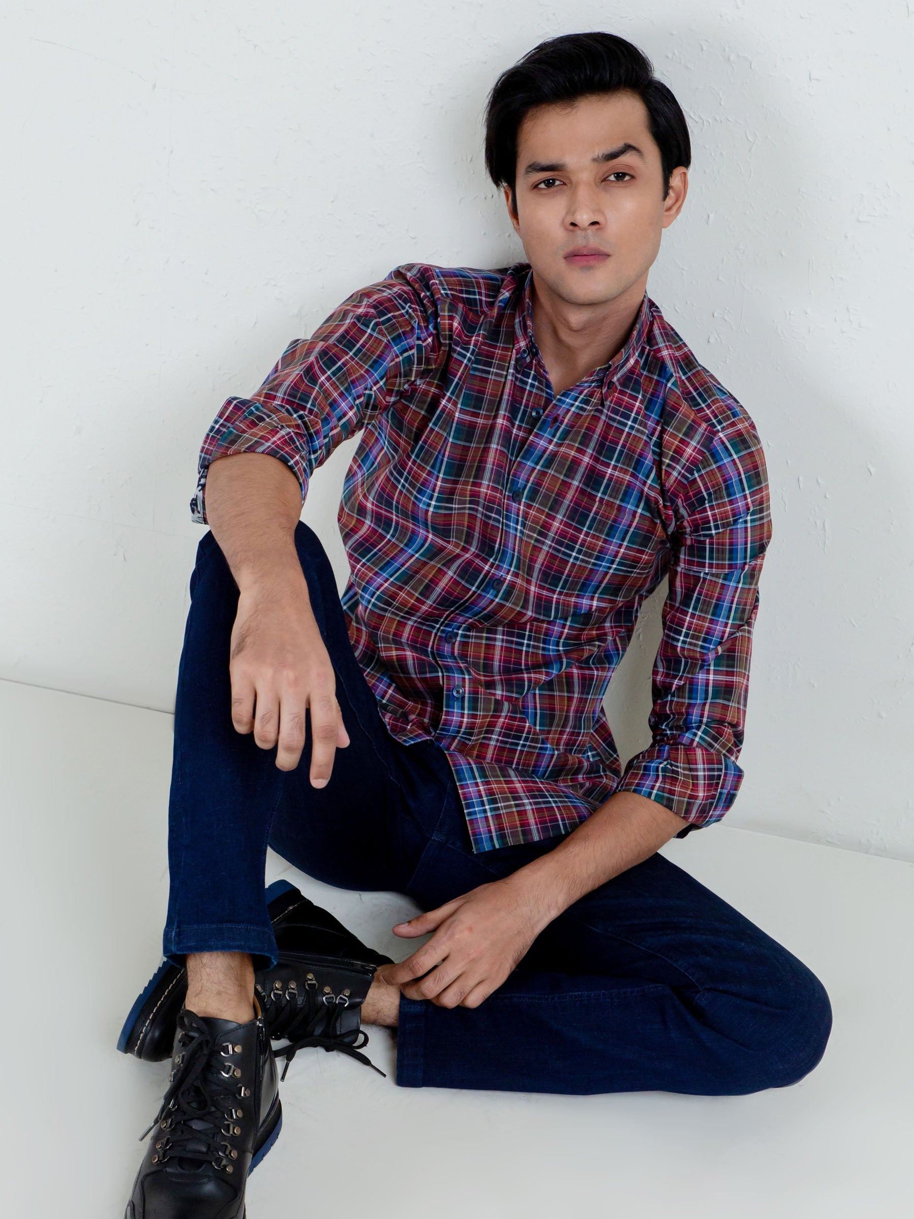 Multi Color Tartan Plaid Button Down Shirt