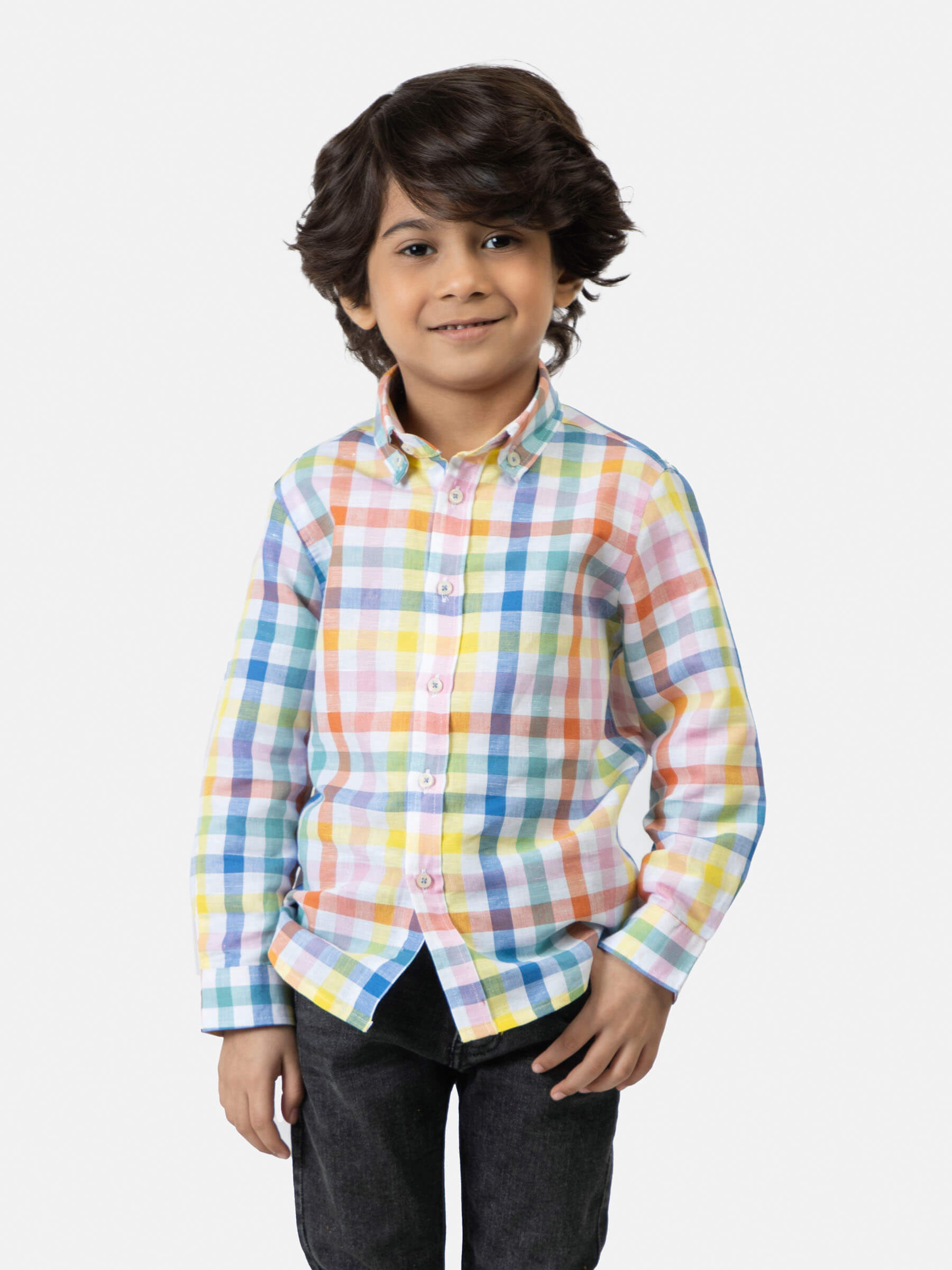 Multi Color Cotton/Linen Checkered Caual Shirt